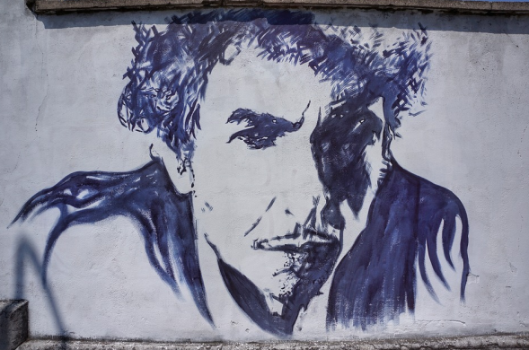 A Mural of Bob Dylan, the Singer of "Murder Most Foul"