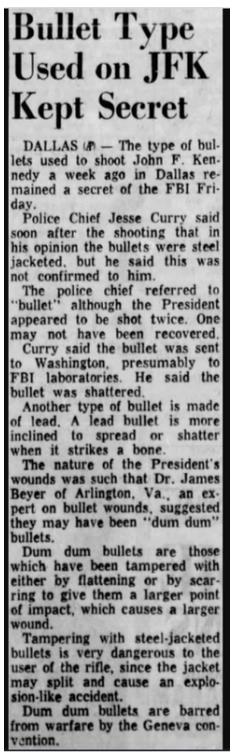 jfk bullet type secret